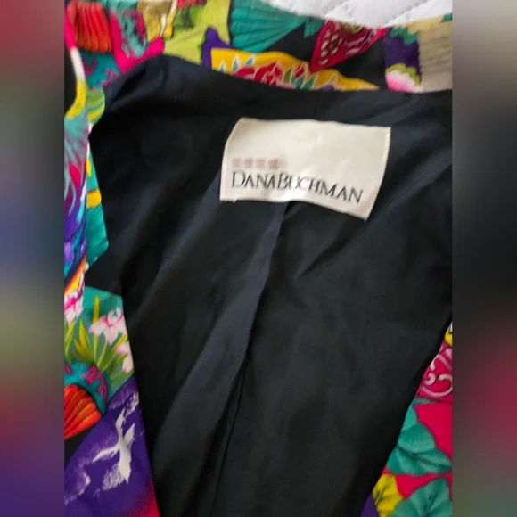 Vintage 100% Silk Dana Buchman Multicolor Fan Pattern Blazer - Picture 5 of 10